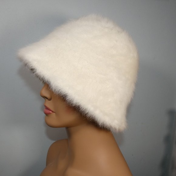 Fabulous! Fun Stylish Fashionable Faux Fur Bucket Hat Ivory - Picture 3 of 11